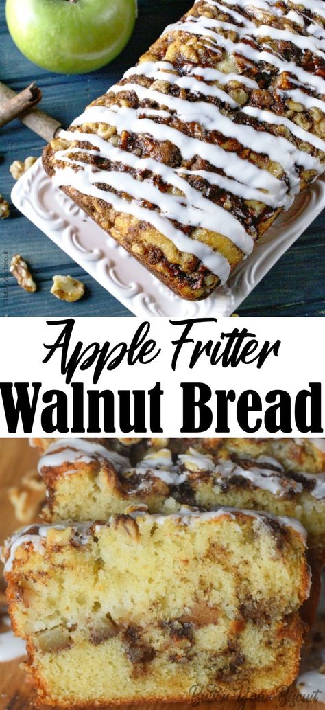 Apple Walnut Bread Recipe, Walnut Recipes Dessert, Quick Apple Dessert, Walnut Dessert, Walnut Bread Recipe, Apple Fritter Bread, Apples Cinnamon, Apple Walnut, Apple Fritter