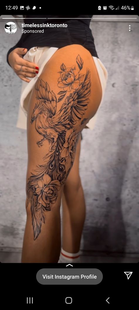 Phoenix Tattoo Women, Hip Thigh Tattoos, Design Tattoos, My Tattoos, Awesome Tattoo, Spine Tattoos For Women, Tattoos For Black Skin, Leg Tattoos Women, Dope Tattoos For Women