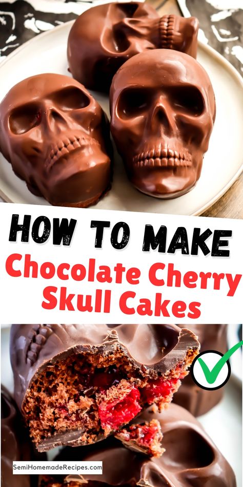 Looking to impress your friends at your next Halloween party? This step-by-step guide for will teach you the tricks to create terrifyingly delicious chocolate cherry skull cakes that will leave your guests in awe. Skull Desserts Halloween, Skull Cake Decorating Ideas, Mini Skull Cakes, Skull Cakes Ideas, Chocolate Cherry Cake Recipe, Smoked Dessert Recipes, Skull Cake Ideas, Skull Cake Tutorial, Halloween Mini Cakes