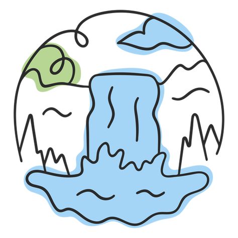 Nature scenery waterfalls doodle PNG Design Nature Doodles Simple, Waterfall Doodle, Nature Doodles, Doodle Png, Free T Shirt Design, Nature Scenery, Free Tshirt, Png Design, Shirt Ideas