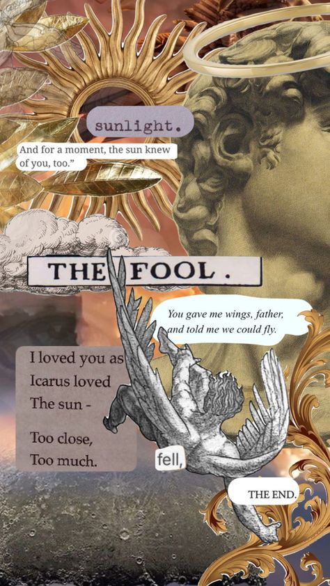 Icarus falls Mythology Poetry, Icarus Falls, Icarus Fell, Aesthetic Writing, Whimsical Art Journal, Future Wallpaper, History People, Greek And Roman Mythology, Greek Mythology Art