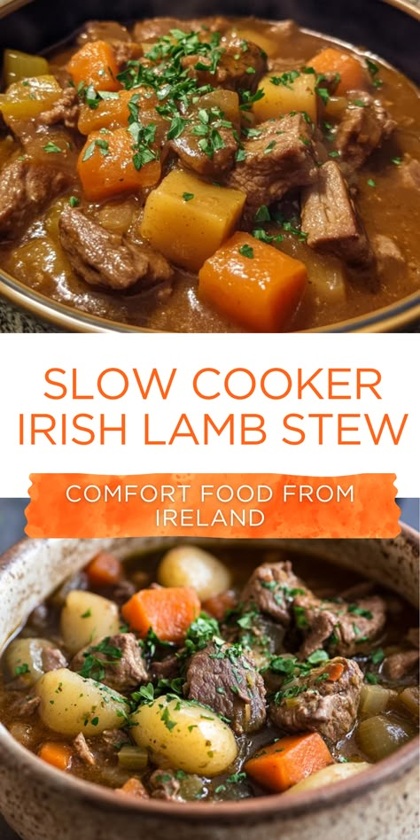 Discover the comfort of traditional Irish lamb stew with this slow cooker recipe. Perfect for your slow cooker recipes collection, this dish offers a rich and hearty taste of Ireland. Save this pin and click to get the complete recipe and tips. Enjoy a warm and satisfying meal that’s easy to make and perfect for any day of the week. Irish Lamb Stew Traditional, Irish Stew Recipe Lamb, Crock Pot Lamb Stew, Lamb Stew Recipes Slow Cooker, Irish Meals Traditional, Irish Stew Crockpot, Slow Cooker Irish Stew, Irish Lamb Stew, Irish Stew Recipe