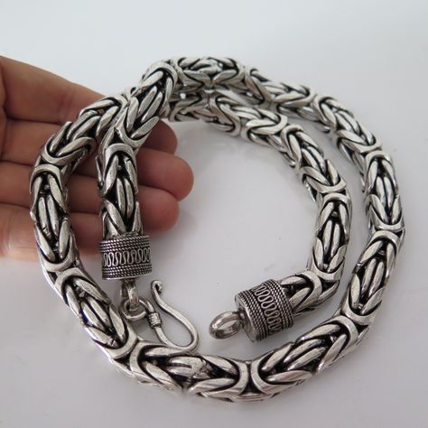 12mm Byzantine Chain Necklace. Around 500 grams...Huge. Also check out our Chunky Byzantine Bracelets ranging from 4mm - 12mm Match Bracelets, Byzantine Necklace, Byzantine Chain, Bali Jewelry, Mens Silver Jewelry, Wrist Jewelry, Bali Silver, Mens Silver Necklace, Silver Jewelry Necklace