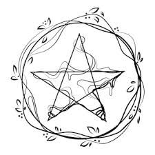 Leaves Line Drawing, White Background Tattoo, Pentacle Tattoo, Pentagram Tattoo, Witch Pentagram, Background Tattoo, Star Graphic, Star Tattoo, Five Pointed Star