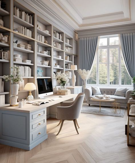 Batten Wall, Feminine Home Offices, Home Library Design, Home Inspo, Home Office Setup, Dream House Interior, A Living Room, Office Interior Design, Home Office Design