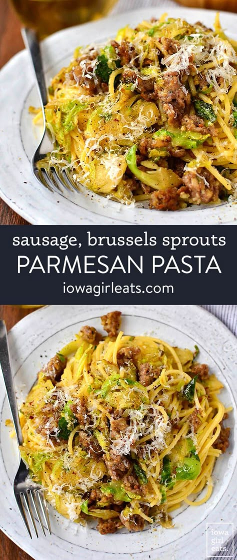 Brussel Sprout And Sausage Recipes, Sausage Brussel Sprouts Pasta, Brussel Sprouts And Pasta, Brussel Sprouts With Pasta, No Pasta Dinner Ideas, Gf Pasta Recipes, Brussels Pasta, Gluten Free Pasta Recipes, Brussel Sprout Pasta