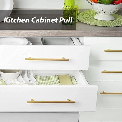 goldenwarm 25Pcs Gold Cabinet Handles Gold Cabinet Pulls Brushed Brass Cabinet Pulls 3 Inch Gold Drawer Pulls Dresser Drawer Kitchen Door Hardware Furniture, 76mm Hole Centers - Amazon.com Gold Kitchen Hardware, Brushed Brass Cabinet, Gold Cabinet Hardware, Stainless Steel Kitchen Cabinets, Gold Cabinet Pulls, Gold Cabinet Handles, Steel Kitchen Cabinets, Dresser Drawer Handles, Hardware Bathroom