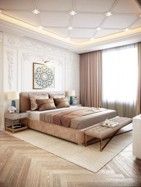 The bedroom is one of the most personal spaces in our home. It’s where we relax and recharge, so there’s no reason why it shouldn’t have our full attention. #bedroomdecor #bedroomdesign #interiordesign #bedroominspiration #luxuryinteriordesign #furnitureinspiration #furnitureideas #luxurybedroom #bedroom #contemporaryroom Ceiling Remodel, New Ceiling Design, Interior Design Minimalist, Interior Ceiling Design, Pop False Ceiling Design, Ceiling Design Living Room, Modern Luxury Bedroom, Plafond Design, Modern Bedroom Interior