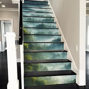 REDAMANCY Nature Forest Landscape Peel and Stick Vinyl Stair Riser Decals Staircase Tile Stair Stickers Abstract Boho Art Modern Decoration Self-Adhesive Home Decor Stair Decals (14Pcs) Vinyl Stair Risers, Abstract Boho Art, Stair Decals, Stair Riser Decals, Stair Stickers, Stair Riser, Tile Stairs, Staircase Decor, Stair Risers