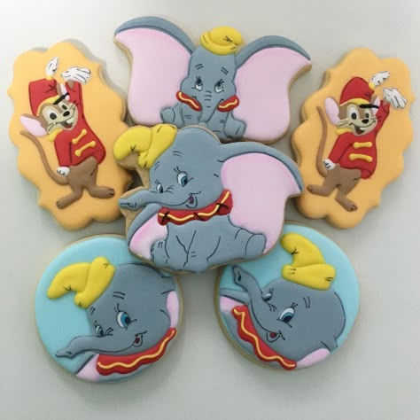 Dumbo Cake, Dumbo Birthday Party, Dumbo Birthday, Circus Cookies, Carnival Birthday Party Theme, Disney Cookies, Baby Shower Cakes For Boys, Elephant Shower, Prince Baby Shower