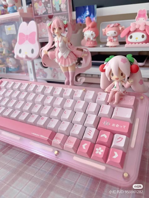 Sanrio Gaming Setup, Cute Pink Keyboard, Music Bedroom Ideas, Kawaii Gaming Setup, Kawaii Switch, Kids Music Room, Keyboard Pink, Kawaii Room Ideas, Music Bedroom