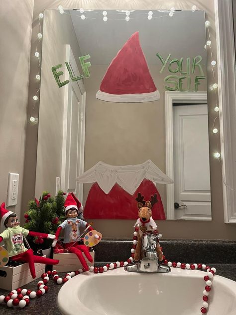 Elf On The Shelf Ideas Draw On Mirror, Elf On The Shelf Elf Yourself Mirror, Elf Writing On Mirror, Elf Yourself Mirror, Elf On The Shelf Mirror Ideas, Elf Funny Ideas, Elf Mirror, Elf Selfie, Elf 2024