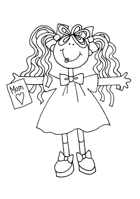 I Love My Mom, Love My Mom, Digi Stamp, 자수 디자인, Happy Girl, I Love Mom, Digi Stamps, Coloring Book Pages, Doodle Drawings