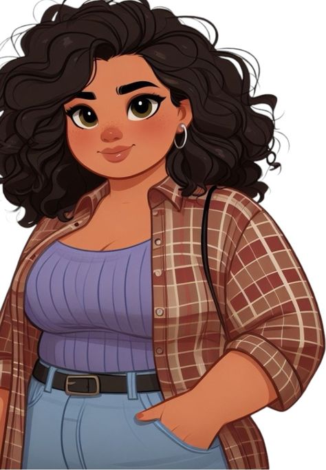 Chunky Body Type Drawing, Plus Size Anime Characters, Chubby Character Design Women, Chubby Couple Drawing, Plus Size Illustration Art, Plus Size Cartoon Art, Plus Size Oc Art, Curvy Girl Drawing, Plus Size Character Design