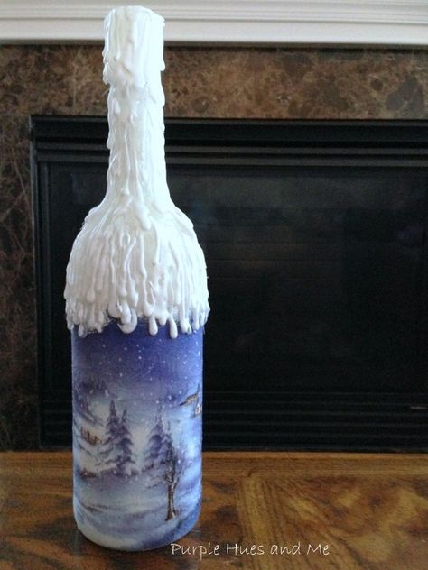 Melted Candle, Upcycle Crafts, Mesh Garland, Halloween Bottles, Bottle Craft, Winter Craft, Acrylic Craft Paint, Upcycle Recycle, Wine Bottle Decor