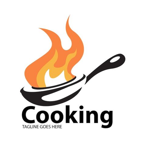 Cooking logo with flames in a frying pan... | Premium Vector #Freepik #vector #food #restaurant #kitchen #fire Cook Logo, Cooking With Fire, Fire Crown, Bbq Bar, Cooking Logo, Pan Cooking, Chef Logo, Food Bakery, Kitchen Logo