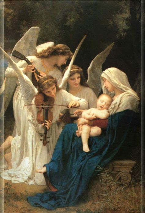 Virgin Mary and baby Jesus surrounded by angels playing music Playing The Violin, Blessed Mary, Mama Mary, Religious Pictures, Queen Of Heaven, The Violin, Angels Among Us, Blessed Mother Mary, Holy Mary