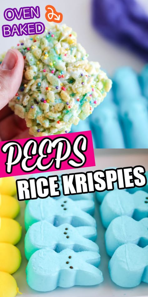 Rice Crispy Treats With Peeps, Peeps Rice Krispie Treats Recipe, Easter Rice Crispy Treats, Easter Rice Krispies, Peeps Rice Krispie Treats, Homemade Rice Krispies, Peeps Recipes, Easter Rice Krispie Treats, Krispy Treats Recipe