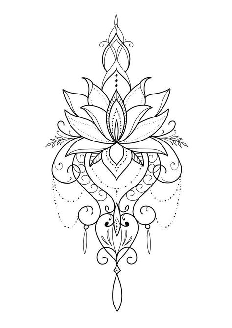 Lunar Tattoos For Women, Large Girly Tattoos, Flower Tattoo Patchwork, Mandala Tattoo Ideas For Women, Half Mandala Tattoo Design, Lotus Flower Back Tattoo, Mandala Tattoo Design Women, Tattoo Stencils For Women, Tattoo Ideas For Men Back