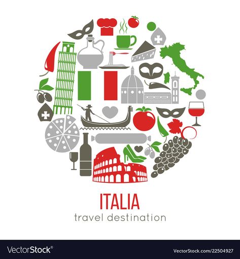 Italy Symbols, Italy Travel Map, Italy Illustration, Pisa Tower, Italian Beaches, Venice Mask, English Projects, Beach Icon, Photo Wall Gallery