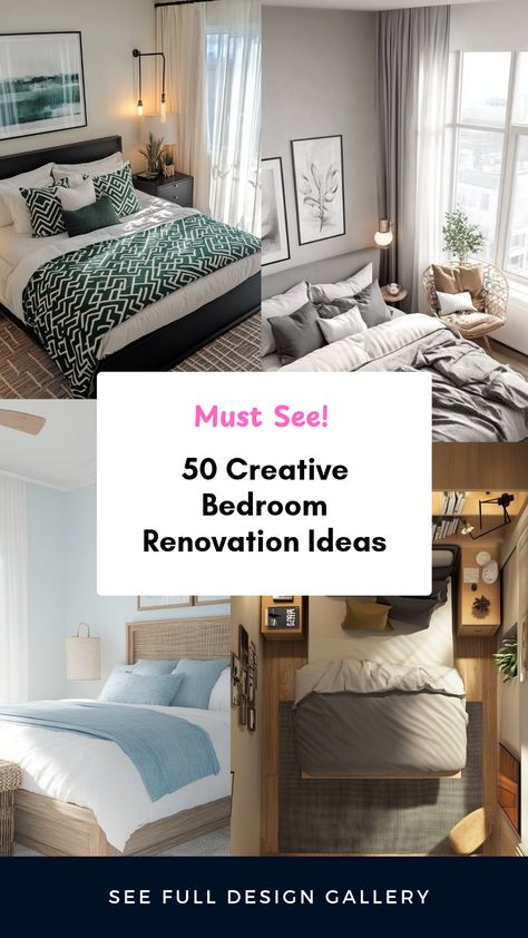 Ready to transform your bedroom into a cozy sanctuary? Discover 50 creative renovation ideas that blend style and comfort effortlessly. From bold paint choices to functional furniture solutions, explore ways to upgrade your sleeping space while maximizing every square inch. Find inspiration for fresh layouts, decorative accents, and unique lighting options that enhance both aesthetics and comfort in your home. Your bedroom makeover journey starts here with practical tips to provide a restful ambiance like never before. Bedroom Renovation Ideas, Bedroom Makeover Ideas, Creative Bedroom, Bedroom Renovation, Lighting Options, Functional Furniture, Makeover Ideas, Unique Lighting, Decorative Accents