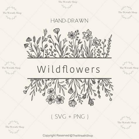 Wildflower Svg, Wildflower Drawing, Name Card Design, Floral Svg, Split Monogram, Image Svg, Floral Border Design, Floral Monogram, Floral Frame