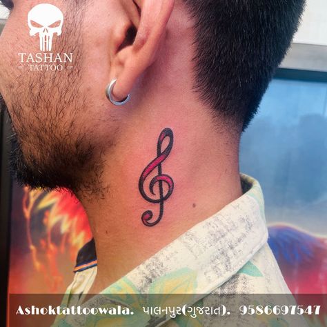 Neck Music Tattoo, Owl Neck Tattoo, Music Symbol Tattoo, Tattoo On Neck, J Tattoo, Music Symbol, Back Of Neck Tattoo, Clever Tattoos, Symbol Tattoo