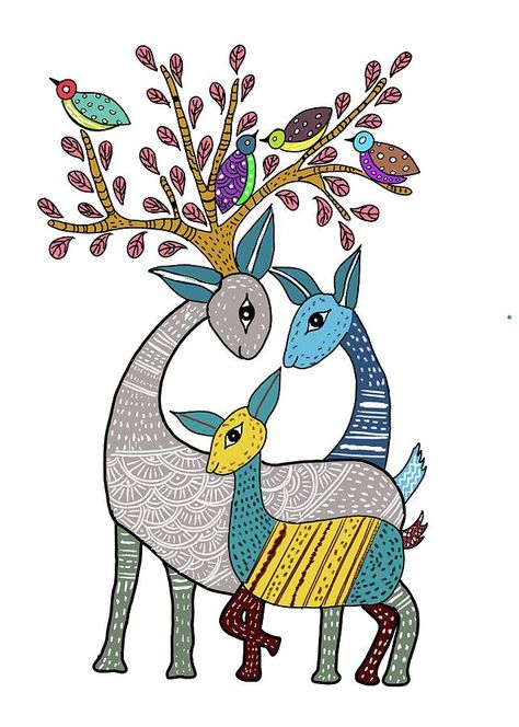 Gond Art, Gond Painting, Indian Wall Art, Fabric Painting On Clothes, Shutter Stock, Hand Painted Clothing, Traditional Wall Art, Indian Painting, Madhubani Art