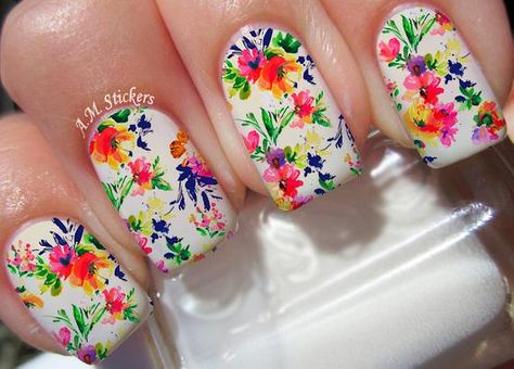 Bright Stickers, Beach Nail, Fun Summer Nails, Sunflower Nails, Daisy Nails, Henderson Nv, Spring Nail Art, Toe Nail Designs, Floral Nails