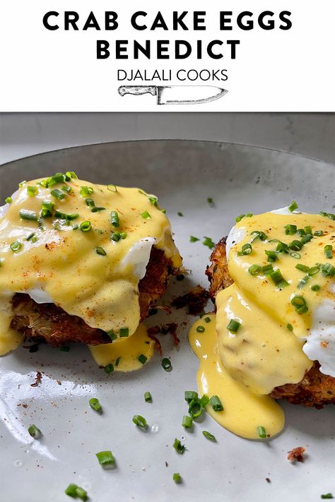 Crab Cake Breakfast, Crab Cakes Eggs Benedict, Crab Cakes Benedict, Eggs Benedict With Crab, Breakfast Ideas With Crab Meat, Crab Cake Breakfast Ideas, Egg Benedict Aesthetic, Crab Eggs Benedict Recipe, Eggs Benedict Recipes