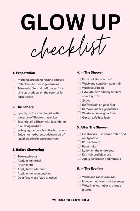 Free Printable Sunday Glow Up Checklist Glow Up Routine, Middle School Hairstyles, Glow Up Checklist, Beauty Routine Checklist, Sunday Routine, Body Glow, Transform Yourself, The Glow Up, Day Glow