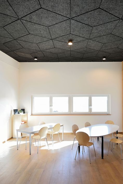 Suspended Ceiling Design, Sloping Ceiling, Acoustics Design, Plywood Ceiling, Floating Ceiling, Light Wooden Floor, Office Ceiling, Acoustic Ceiling, Modular Construction