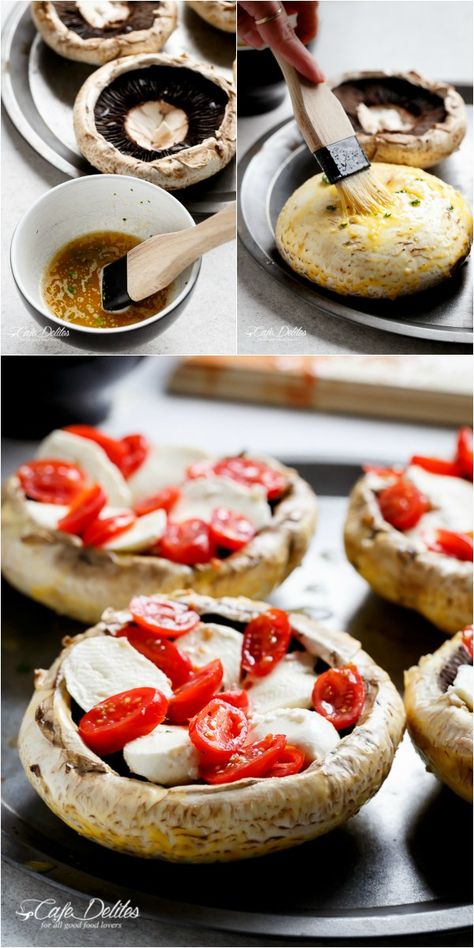 Caprese Stuffed Garlic Butter Portobellos | http://cafedelites.com Mushroom Recipes Healthy, Grilled Avocado, Cafe Delites, Overnight Oat, Filling Snacks, Low Carb Appetizers, Tomato Mozzarella, Easy Summer Meals, Veggie Dishes