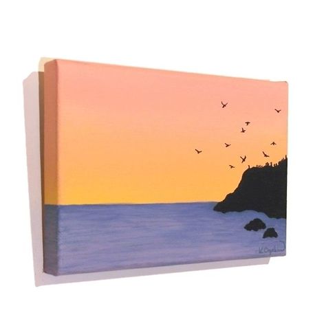 5 Minute Painting Ideas, Easy Spring Paintings, Silhouette Of Birds, Dawn Painting, Small Canvas Painting, Small Acrylic Painting, Morning Painting, Bird Silhouettes, Nature Canvas Painting