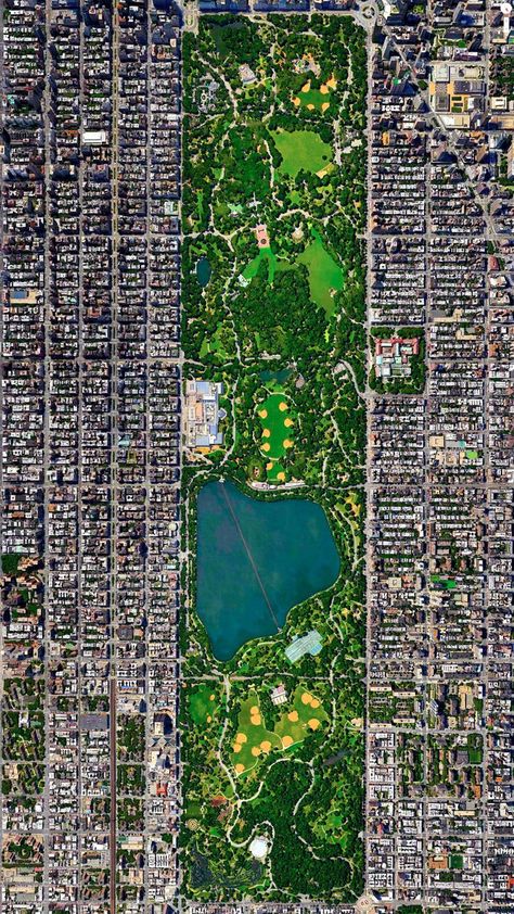 Central Park, New York City, New York, USA.Overview captured with Apple Maps. Satellite imagery from Digital Globe.Copyright 2014, Daily Overview. Satellite Photos Of Earth, Earth Photos, See World, Park In New York, Urban Fabric, Satellite Image, Earth From Space, Aerial Photo, Urban Planning