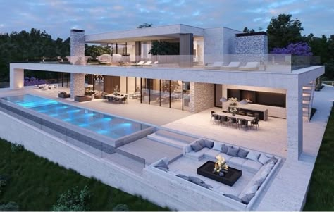 House With Pool, Luxury Houses Mansions, Modern Villa Design, Architecture Model House, Modern Exterior House Designs, House Outside Design, Lounge Area, Home Building Design, Luxury Homes Dream Houses