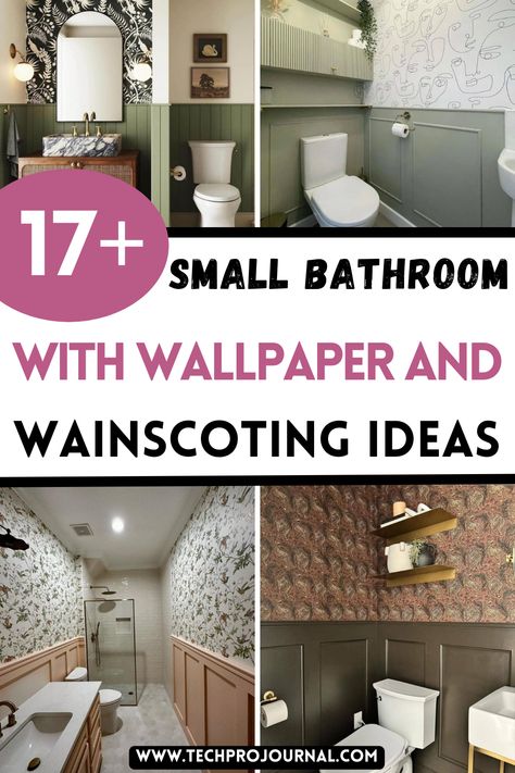 I'm thrilled to share these small bathroom with wallpaper and wainscoting ideas! Adding texture and pattern with wallpaper and wainscoting can bring so much character to a compact space. Discover how small bathroom with wallpaper and wainscoting ideas can completely transform your bathroom’s style. Half Bath Wallpaper Accent Wall, Small Bathroom With Wallpaper, Small Bathroom Wainscoting Ideas, Bold Wallpaper Bathroom, Wallpaper And Wainscoting, Bathroom Wainscoting Ideas, Half Bathroom Wallpaper, Bathroom With Wallpaper, Half Bath Wallpaper