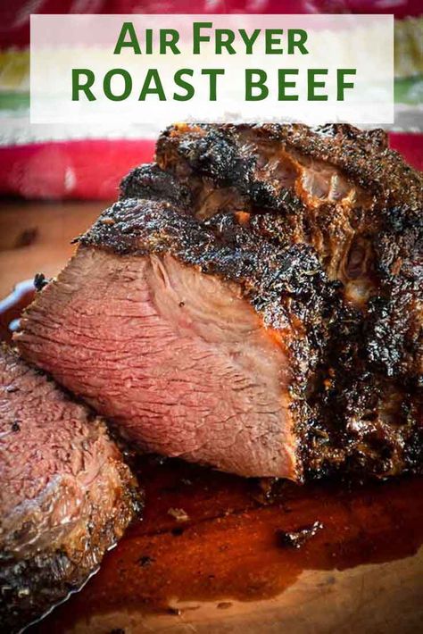 Air Fryer Roast Beef with Herb Crust - Grumpy's Honeybunch Beef Airfryer Recipe, Airfryer Roast Beef Recipes, Air Fryer Rotisserie Roast Beef, Air Fryer Beef Roast Recipes, Air Fryer Roast Recipes, Beef Roast In Air Fryer, Beef Roast Air Fryer Recipes, Airfryer Rotisserie Recipes, Roast Beef Air Fryer