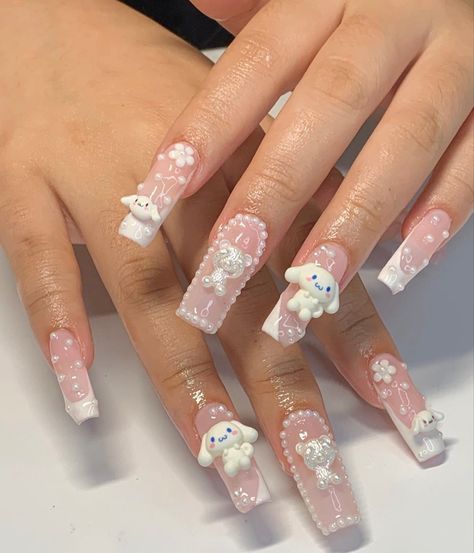 Sanrio Nails, Gel X Nail, Sky Nails, Long Acrylic Nail Designs, Colored Acrylic Nails, Cute Acrylic Nail Designs, Hello Kitty Nails, Pretty Gel Nails, Really Cute Nails