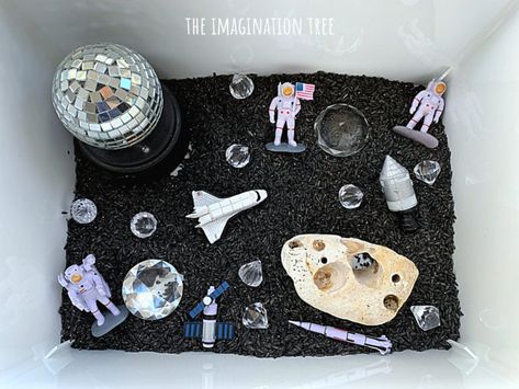 Space Small World Play - The Imagination Tree Space Small World, Tuff Spot, Imagination Tree, Holidays With Toddlers, Rainy Afternoon, Sensory Ideas, Space Activities, Sensory Boxes, Tuff Tray