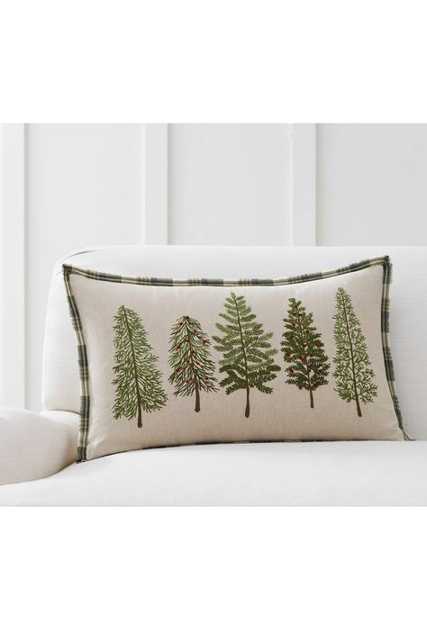 Forest Embroidered Lumbar Pillow Cover Sew Pillows, Decorative Lumbar Pillows, Embroidered Pillow Covers, Knit Pillow, Tree Pillow, Sewing Pillows, Christmas Pillows, Holiday Pillows, Comfort And Joy