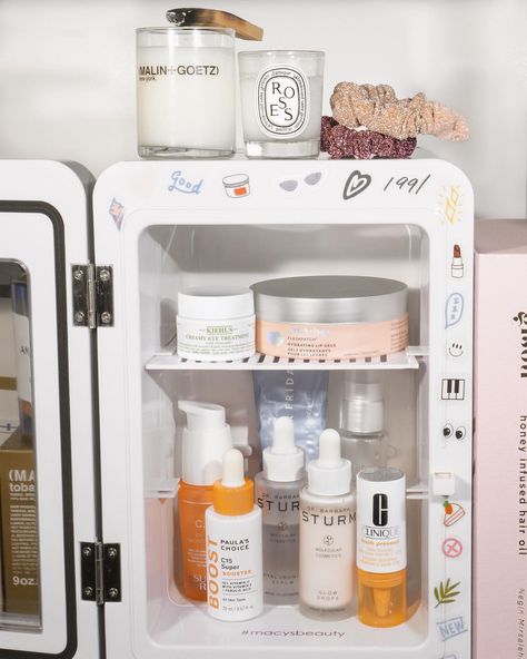 Skincare fridge skincare shelfie inspo beauty luxury Sunday Riley Barbara sturm Clinique patchology malin and goetz diptyque summer fridays Malin And Goetz, Skincare Shelfie, Skin Care Routine For Teens, Skincare Fridge, Barbara Sturm, Natural Hair Mask, Anti Aging Oils, Boost Hair Growth, Baking Soda Uses