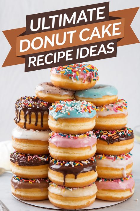 Elevate your donut cake with a smooth, flavorful glaze by combining sifted powdered sugar with milk or cream. Add vanilla or lemon zest for extra flavor. Ensure the cake is completely cool before glazing to prevent moisture absorption. Get creative with toppings like sprinkles or coconut flakes, and explore variations like chocolate glazes or fruit infusions. Try these expert tips on your next baking day to impress your guests with your culinary skills. What's your favorite glaze flavor? Share your creations! #DonutCake #BakingSecrets #SweetTreats Donut Stack Cake, Cake Mix Donuts Baked, Donut Cake Ideas, Donut Cake Recipe, Cake Mix Donuts, Donut Birthday Cake, How To Stack Cakes, Cake Mix Desserts, Baking Secrets