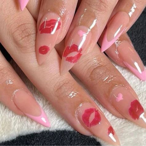 Get ready for Valentine's Day with this stunning Water Drop Shape French Ombre Heart Kiss 24 Piece Set in Pink/Red. Achieve the perfect Heart Tip Nails with this long-lasting nail polish. #ValentineNailsPink #HeartTipNails #FrenchOmbre #BrandMakeup Matching Nail Ideas, Pink Vday Nails, Sabrina Nails, Cute Manicures, Heart Tip Nails, Uñas Coquette, V Day Nails, Makeup Valentine, Random Nails