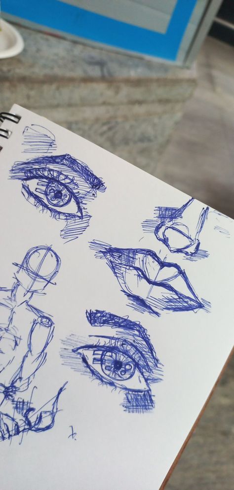 Blue Ball Pen Art, Bic Pen Drawing Tutorial, Simple Pen Sketches For Beginners, Blue Pen Art Drawings, Blue Pen Drawing Sketch, Ballpoint Pen Art Easy, Blue Ballpoint Pen Art, Ballpen Drawing Easy, Blue Pen Art Simple