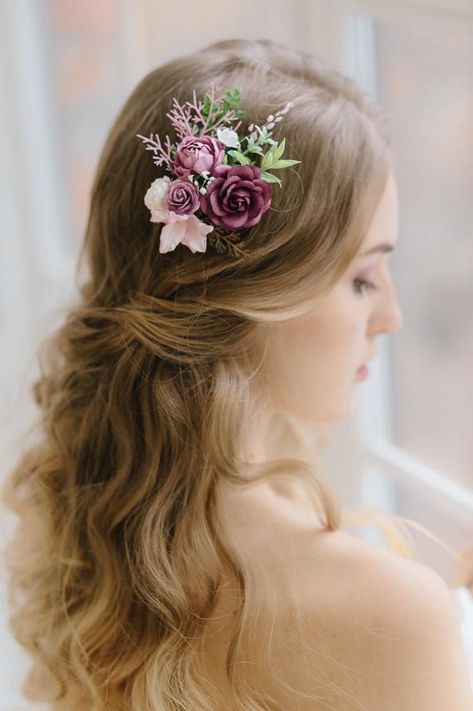 Flower Hair comb Dusty rose mauve Hair comb flower hair | Etsy Mauve Hair, White Bridal Flowers, Hair Fancy, Wedding Flower Hair Pieces, Pink Flower Hair Clip, Flower Hair Clips Wedding, Hair Clip Flower, Pink Flower Hair, Flower Crown Hairstyle