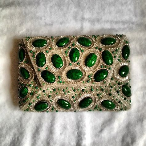 Fancy Clutch Purse, Fancy Clutch, Green Clutches, Beaded Jewels, Wedding Clutch, Bridal Clutch, Vintage Purses, Green With Envy, Classic Bags