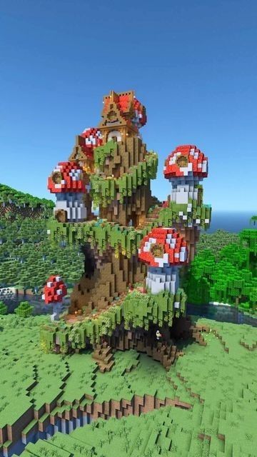 Mushroom Castle Minecraft, Mushroom Village Minecraft, Fantasy Castle Minecraft, Minecraft Mushroom Village, Minecraft Mushroom Builds, Minecraft Mushroom House, Minecraft Halloween Ideas, Minecraft Mushroom, Mushroom Village