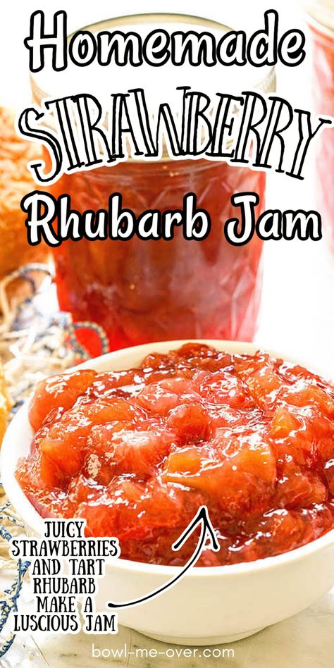 Strawberry Rhubarb Jam Recipe, Rhubarb Freezer Jam, Rhubarb Preserves, Rhubarb Jelly, Rhubarb Jam Recipes, Blackberry Jam Recipes, Jam Making, Freezer Jam Recipes, Strawberry Rhubarb Jam