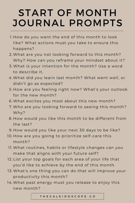 A list of new month journal prompts Journal Prompts For Goals, New Week Journal Prompts, New Month Journal Prompts, New Month Journal, Month Journal Prompts, Best Self Journal, Journal Prompts For Mental Health, Month Journal, Monthly Reflection